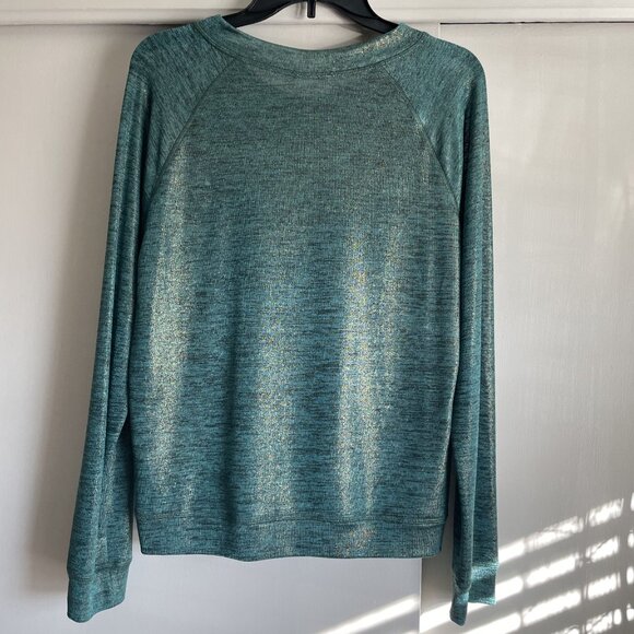 TOMAS MAIER Heathered Metallic Long Sleeve Crew Tee Size 6 Green Black Gold - Picture 3 of 11